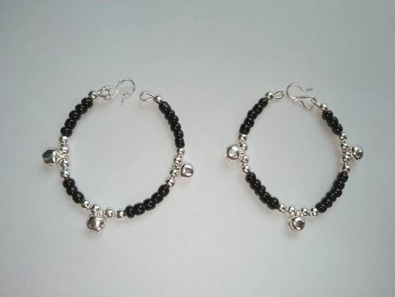 Nazaria Black Thread Anklet With Silver Beads