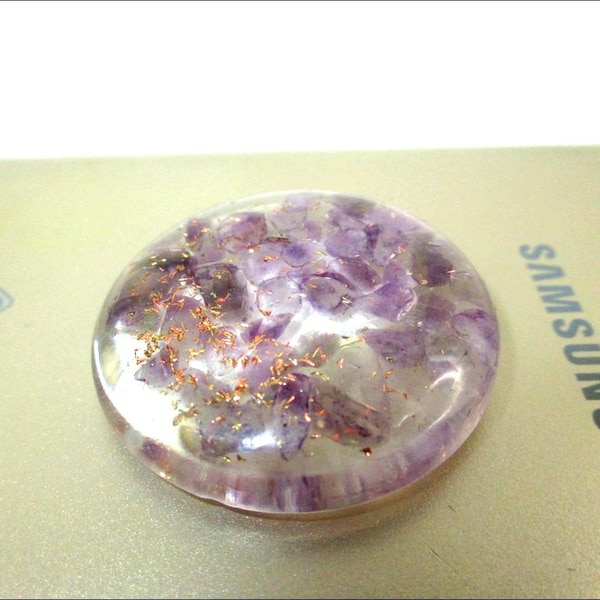 HiJet Amethyst Mobile Orgone Harmonizer Dome 1.5 inch approx. Cell Phone for gift item, gift for her , gift for him,