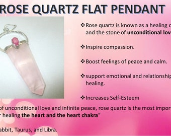 HiJet Rose Quartz Flat Pendant 1.75 -2 inch long approx Love attraction,Unconditional Love,Gift item
