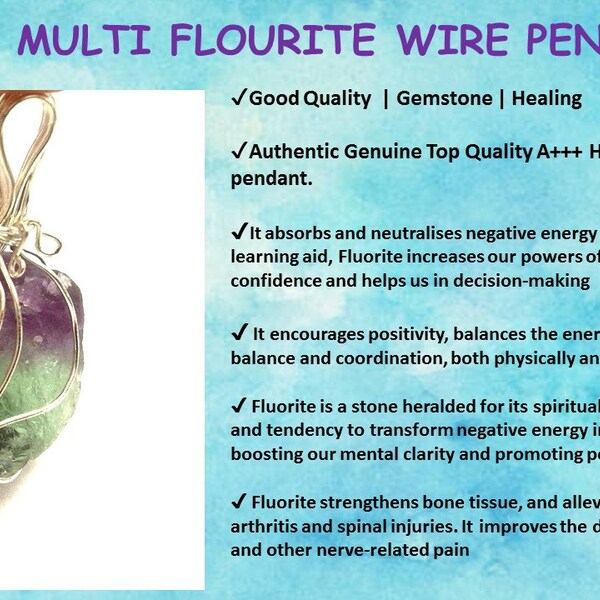 HiJet beau collier pendentif enveloppé de fil d'argent Multi Flourite équilibrant l'énergie positive harmonie chance Yoga méditation Reiki