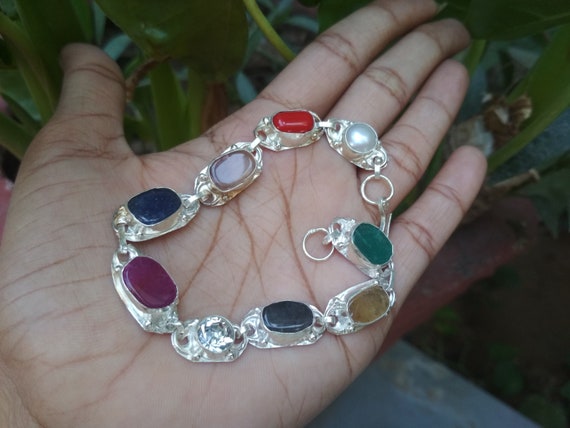 Buy Oval Pearl & Gemstone Navaratna Bracelet | Krishna Jewellers