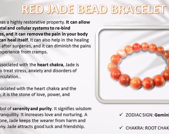 HiJet Red Jasper Round Beads Stretch Bracelet 8" Long Balancing Positive Energy Harmony Luck valentine day, for Birtday, gift for him