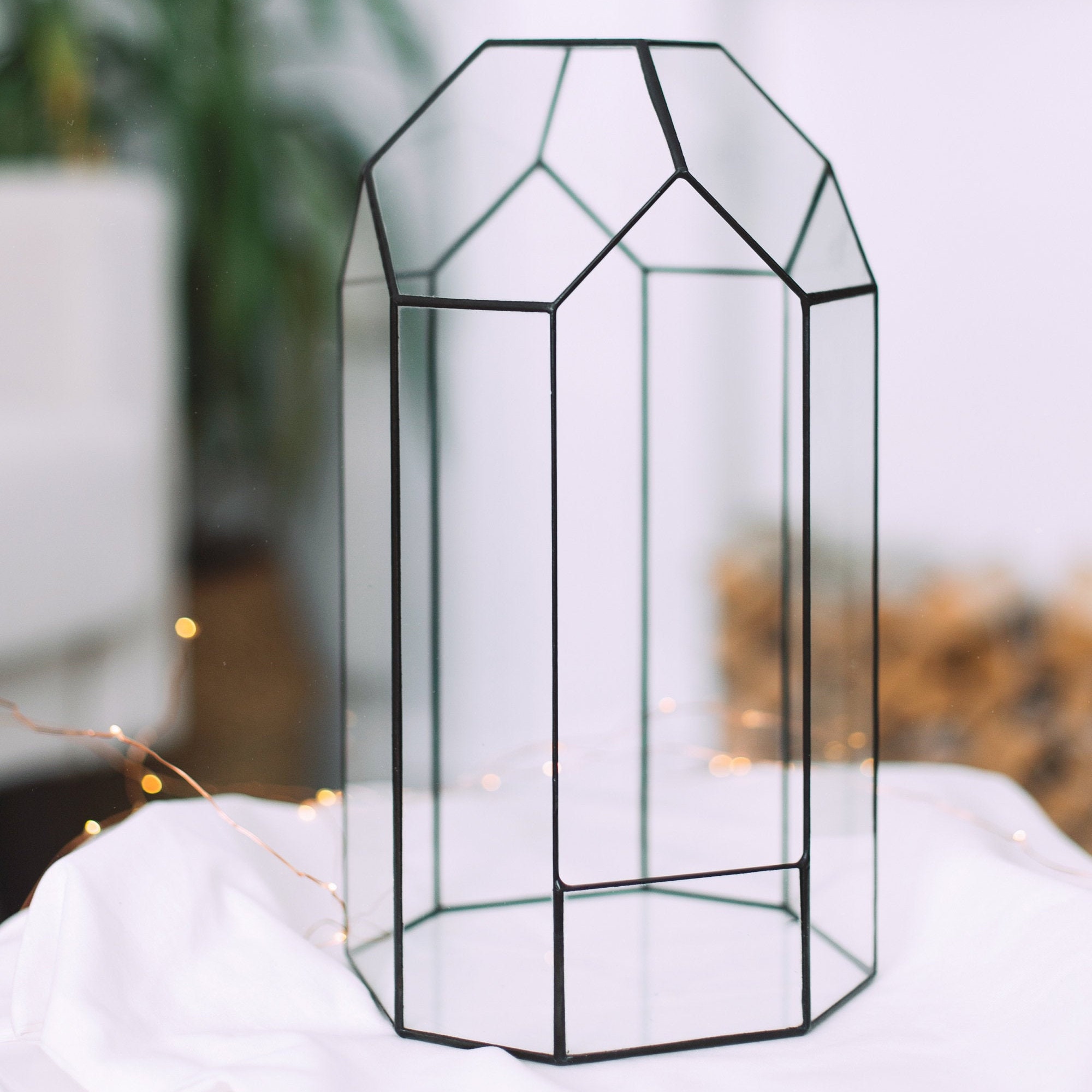 Orchid Terrarium/ Stained glass terrarium container/ Polygon/ Etsy