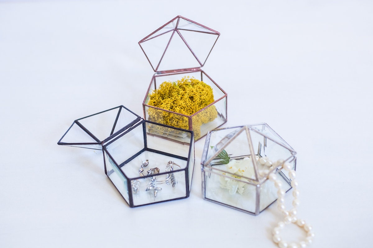 Geometric Glass Box / Glass Jewelry Holder/ Anniversary Gift/ Etsy