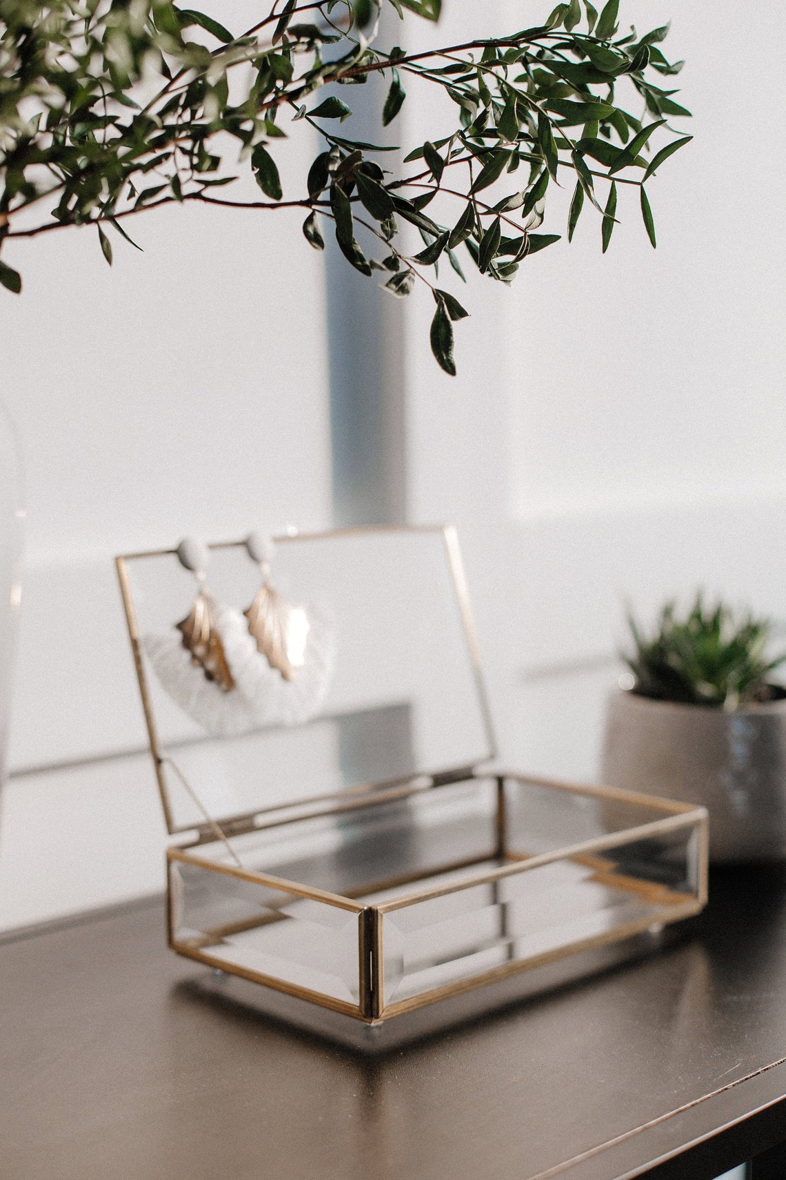 Modern Glass Jewelry Box Gold and Glass Glass Trinket Etsy