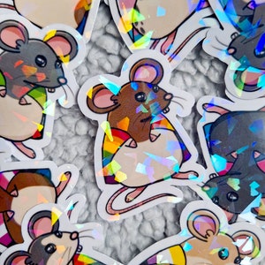 Stickers LGBT Fierté Rat | Adorables autocollants holographiques imperméables en vinyle