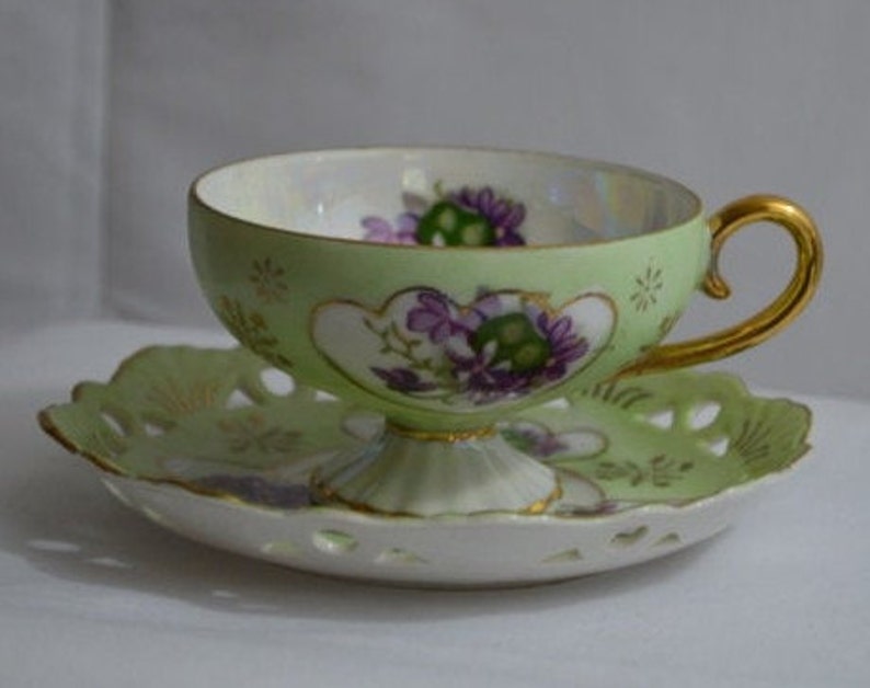 RARE Lefton China tea cup and saucer. Hand painted. Made in Etsy