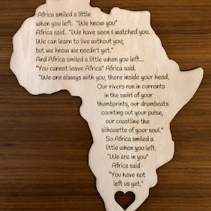 Houten plaquette Afrika met gedicht