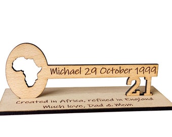 Wooden 21st Key Africa map personalised