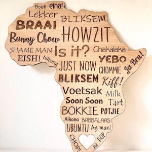 Wooden Africa map plaque with slang text