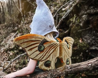 Alas de hada Luna Moth de terciopelo dorado, para juegos de imitación, disfraz de hada para niños, alas de hada para adultos, alas para disfrazarse