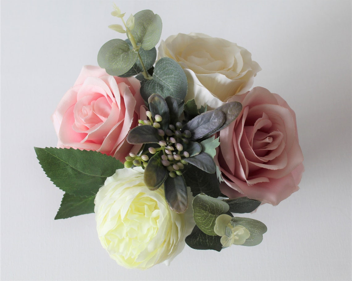 2 x Small Artificial Flower Arrangement Dusky Pink & Ivory Etsy