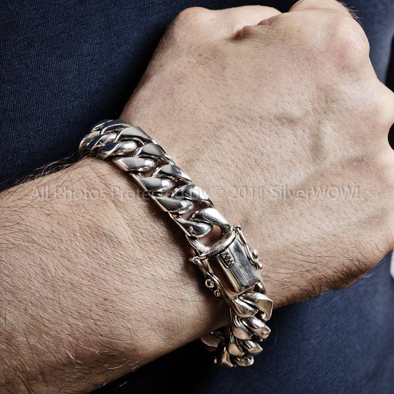 15mm Cuban Link Silver Mens Bracelet 