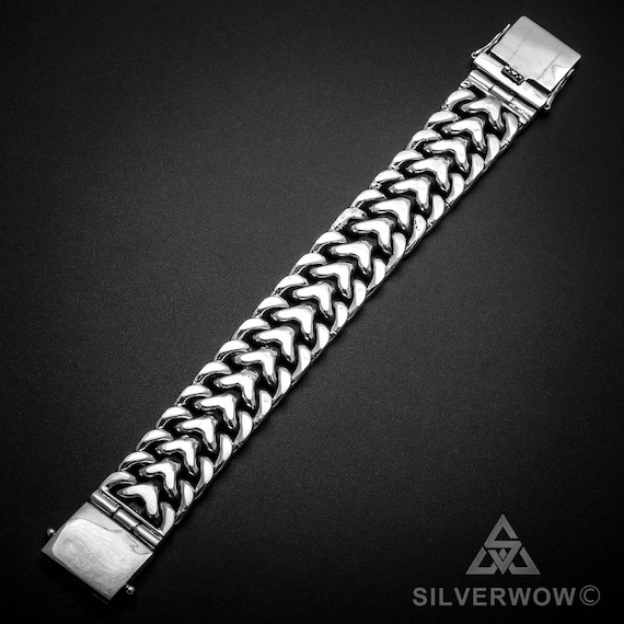 Herringbone Unique Mens Silver Bracelet Quality Unusual Heavy Wristwear. 925 Solid Sterling Silver