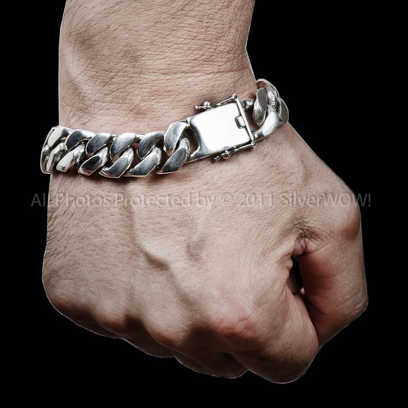 Curb Link Mens Silver Bracelet 15mm Wide Solid 925 Etsy UK