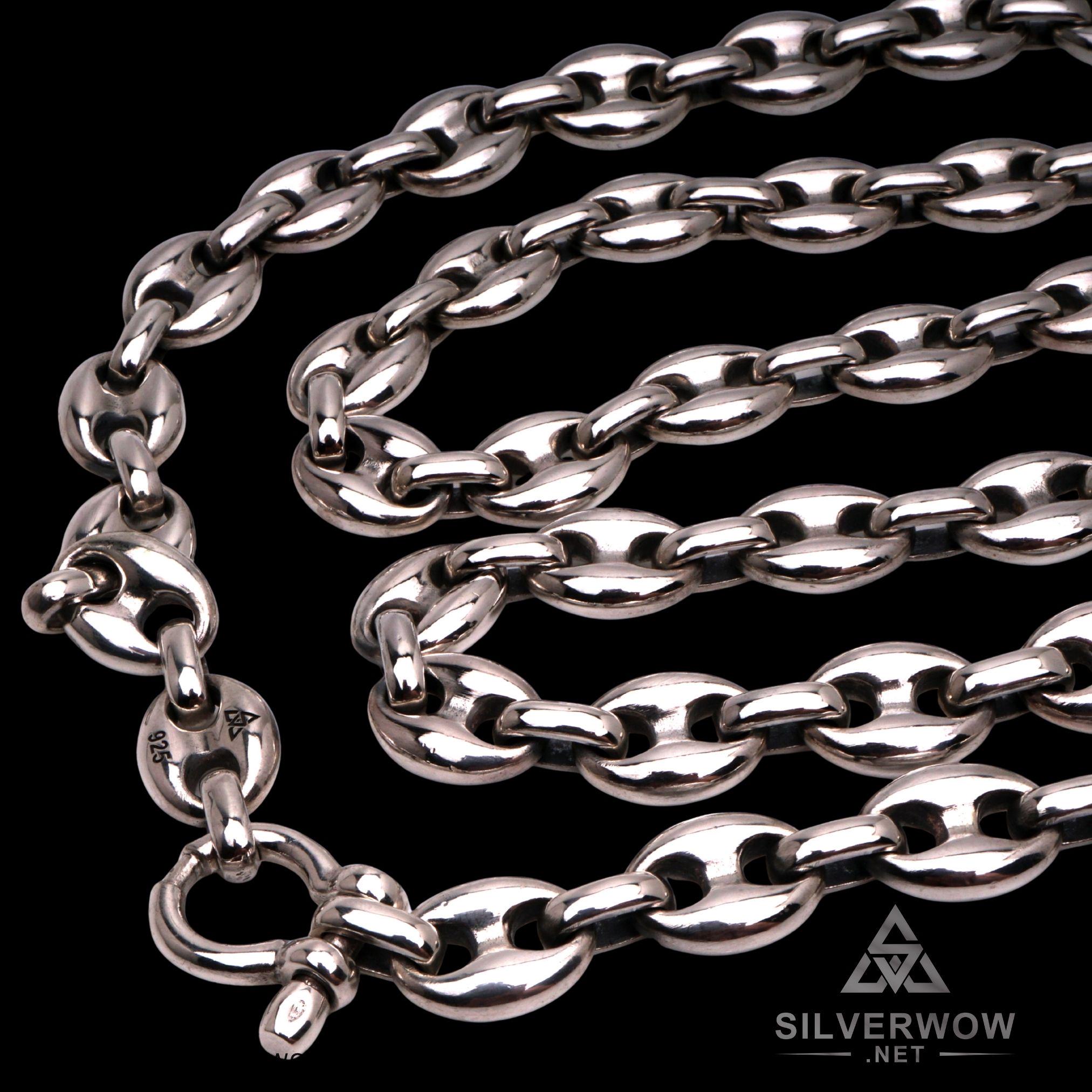 Heavy Silver Neck Chain 12mm Puffed Mariner 925 Sterling Mens