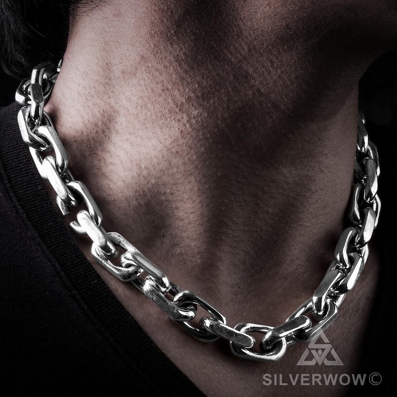 Mens Chain Link Necklace 15mm Wide Super Heavy Sterling Etsy
