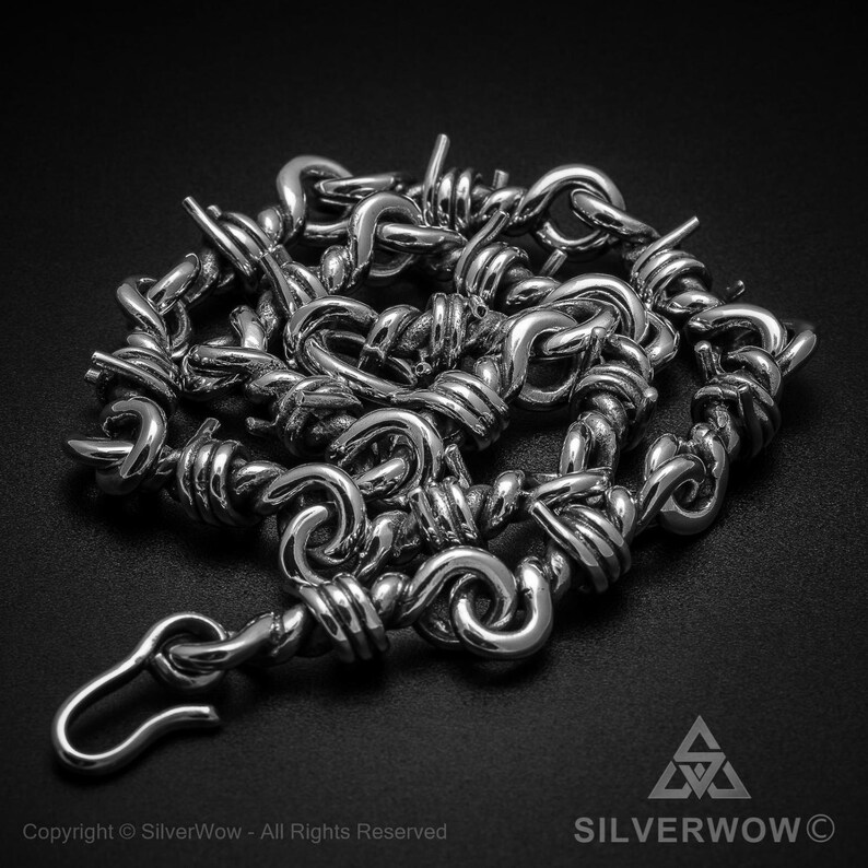 Barb Wire Necklace Chain SOLID 925 Sterling Silver. Totally Etsy