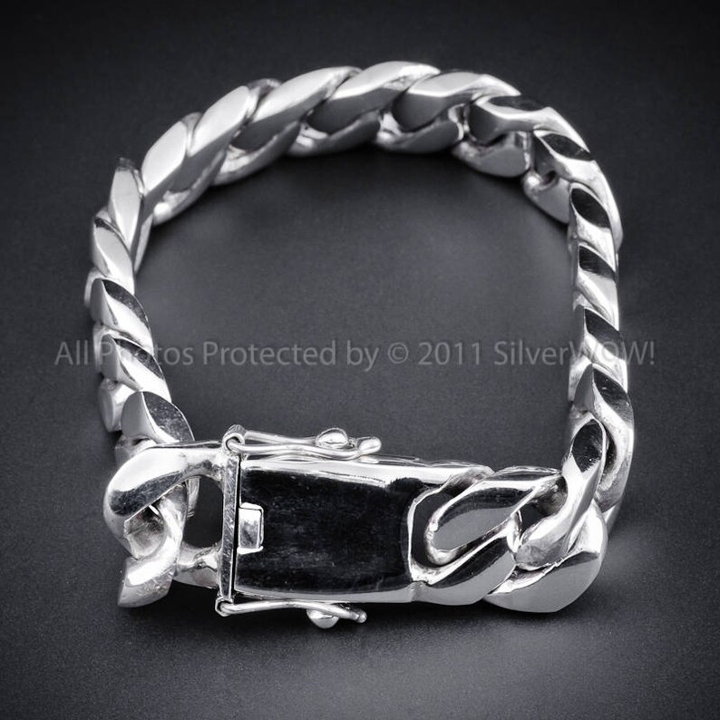 Curb Link Mens Silver Bracelet 15mm Wide Solid 925 Etsy UK