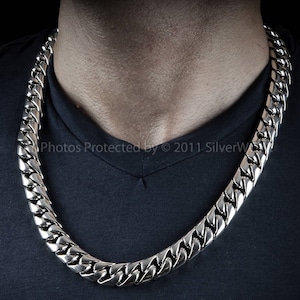 Miami Cuban Link Chain - 15mm wide - 925 Sterling Silver - Solid Chunky, Heavy Weight Necklace.