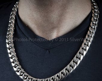 Miami Cuban Link Chain - 15mm wide - 925 Sterling Silver - Solid Chunky, Heavy Weight Necklace.