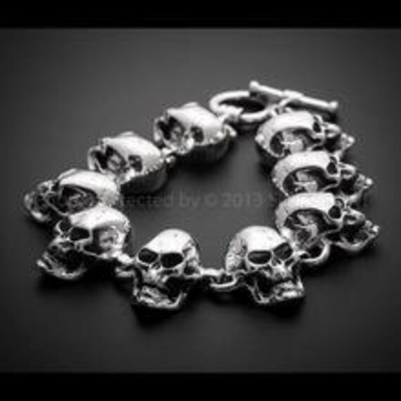 Heavy Skull Bracelet 925 Silver Chunky Mens Bracelet Large Design