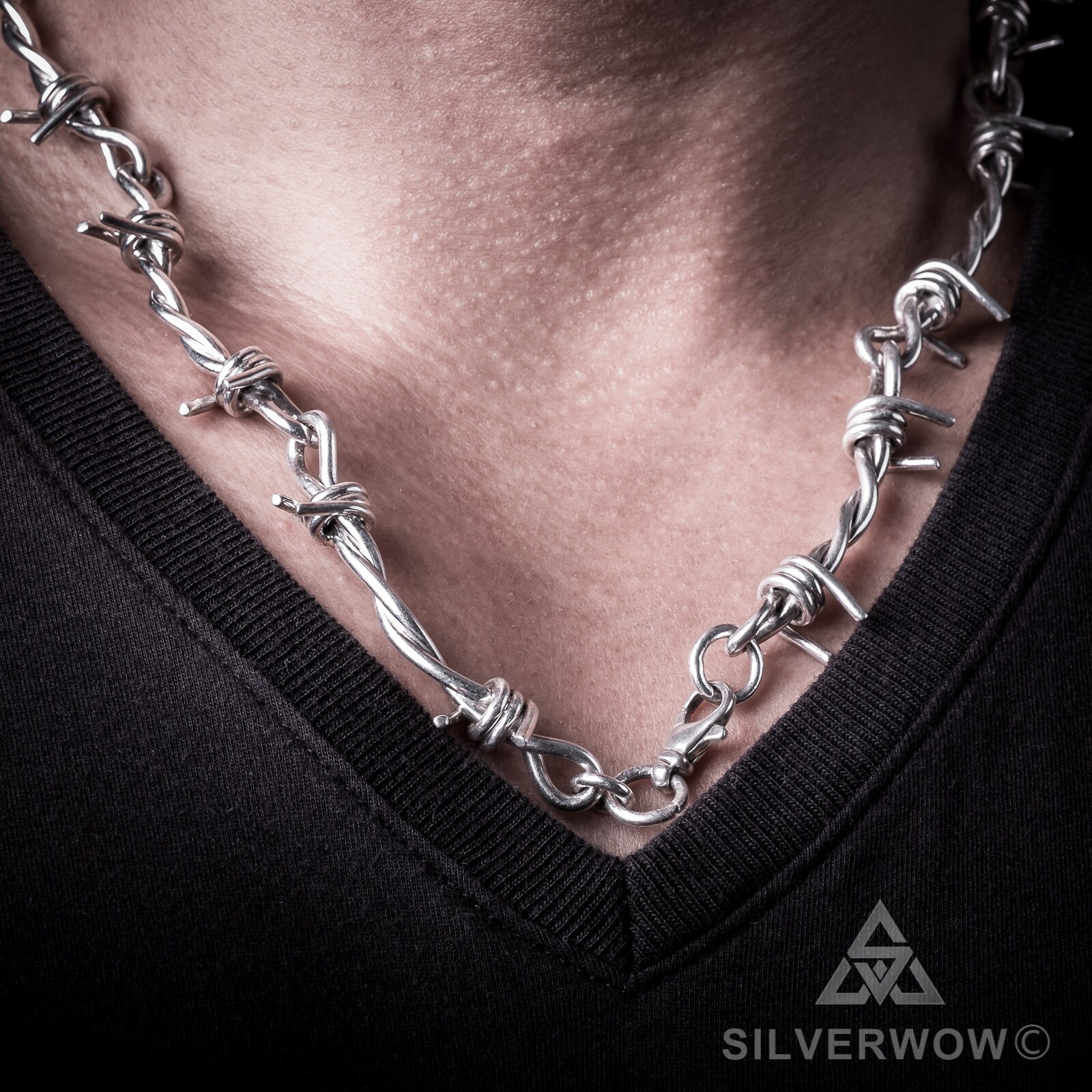 Barb Wire Necklace Chain SOLID 925 