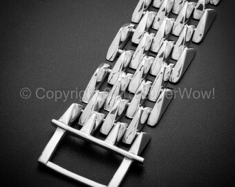 メンズ バングル シルバースクロール ヘビーフ ピンク 男性用 Mens Heavy SPIKE Bracelet. Unique, Unusual Wide Design - 925
