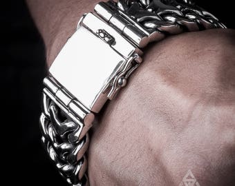 Herringbone Unique Mens Silver Bracelet - Quality Unusual Heavy Wristwear. 925 Solid Sterling Silver | 197g | SilverWow®