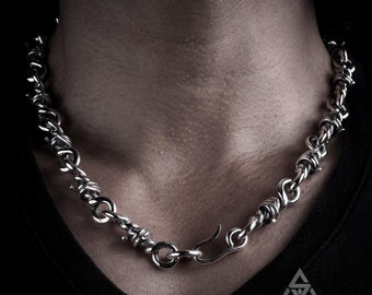 Barb Wire Necklace Chain - SOLID 925 Sterling Silver. Totally Unique