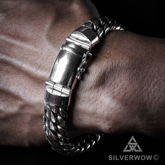 Heavy Woven Snake Bracelet 15mm 925 Sterling Silver Mens Handmade