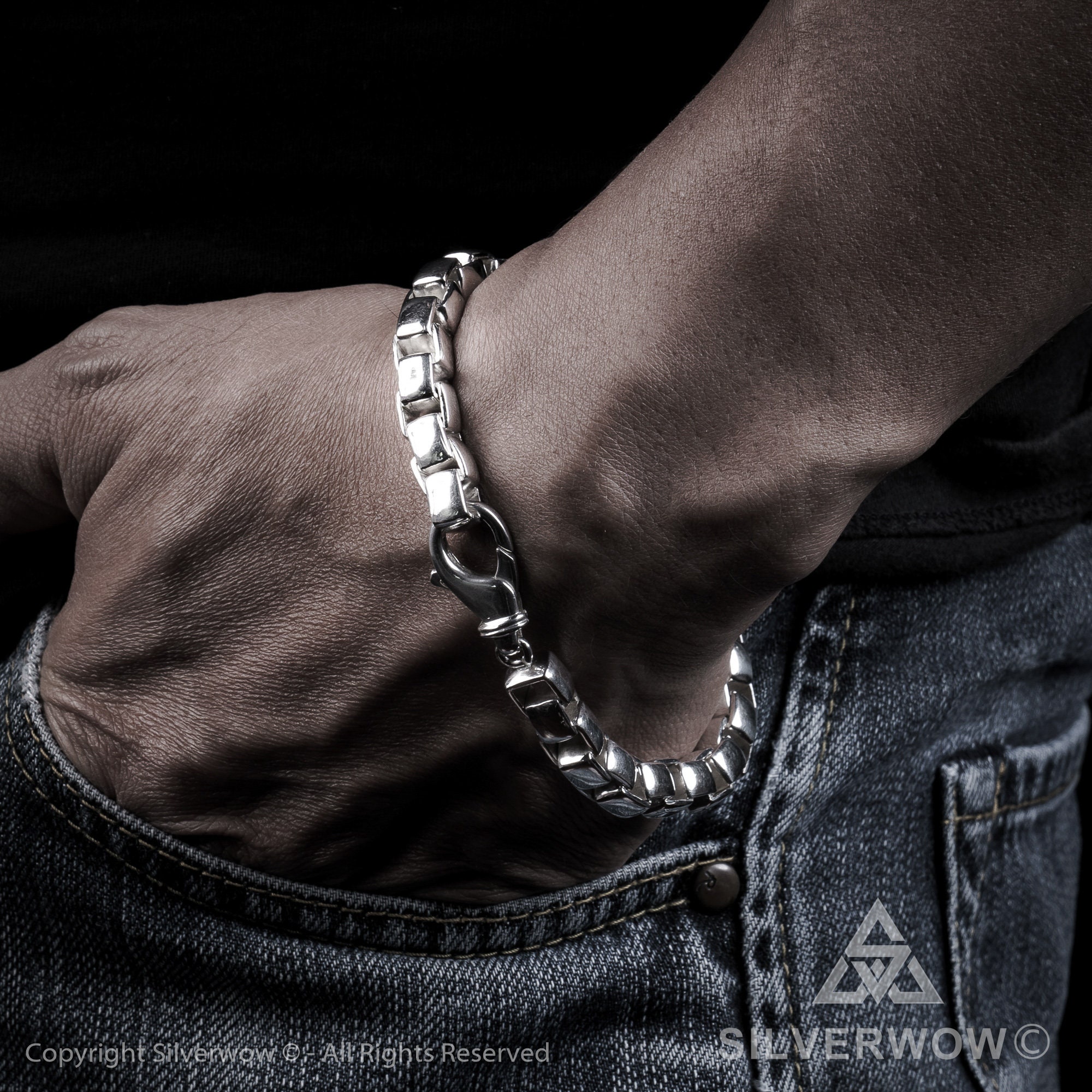 Heavy Silver Box Chain Bracelet 8mm | Thick Solid 925 Sterling