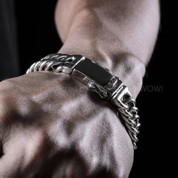 Mens Silver Bracelet Hoop Link Design Solid 925 - Etsy Israel