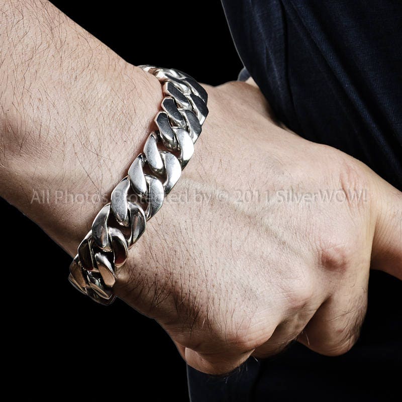 Curb Link Mens Silver Bracelet - 15mm Wide | Solid 925 Sterling