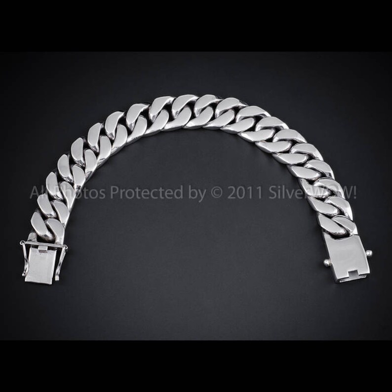 Curb Link Mens Silver Bracelet 15mm Wide Solid 925 Etsy UK