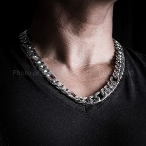 15mm Mens Figaro Link Necklace Chain | 8 oz + | 925  Sterling Silver