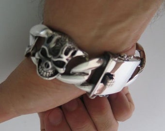 Travis Walker Double Cross 1999 Large 7 Skull Bracelet Sterling