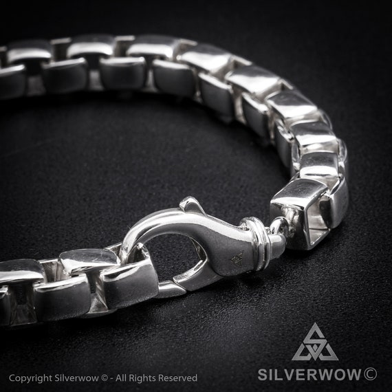 SILVER925 SQUARE CHAIN BRACELET/シルバー/ブレス Heavy Silver Box Chain Bracelet 8mm | Thick Solid 925 Sterling