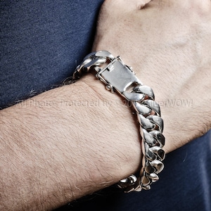 Curb Link Mens Silver Bracelet - 15mm Wide | Solid 925 Sterling Silver
