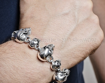 Skull Bracelet - Big Small Skull Mix | 925 Solid Sterling Silver