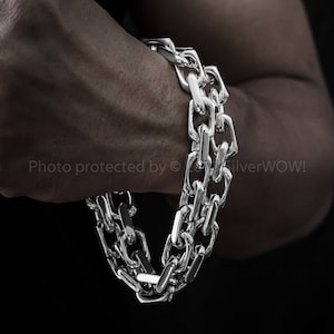 Chain Link Necklace - 12mm Wide, Super Heavy, Sterling Silver. Unique Design