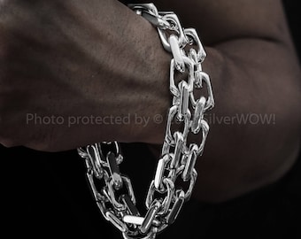 Chain Link Necklace - 12mm Wide, Super Heavy, Sterling Silver. Unique Design