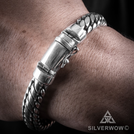 Woven Snake Mens Bracelet 10mm - SOLID 925 Sterling Silver I Bali