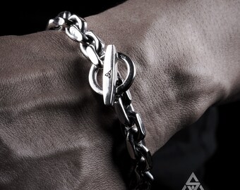 T-bar, Toggle Chain Mens Bracelet - Sterling Silver | 100g+