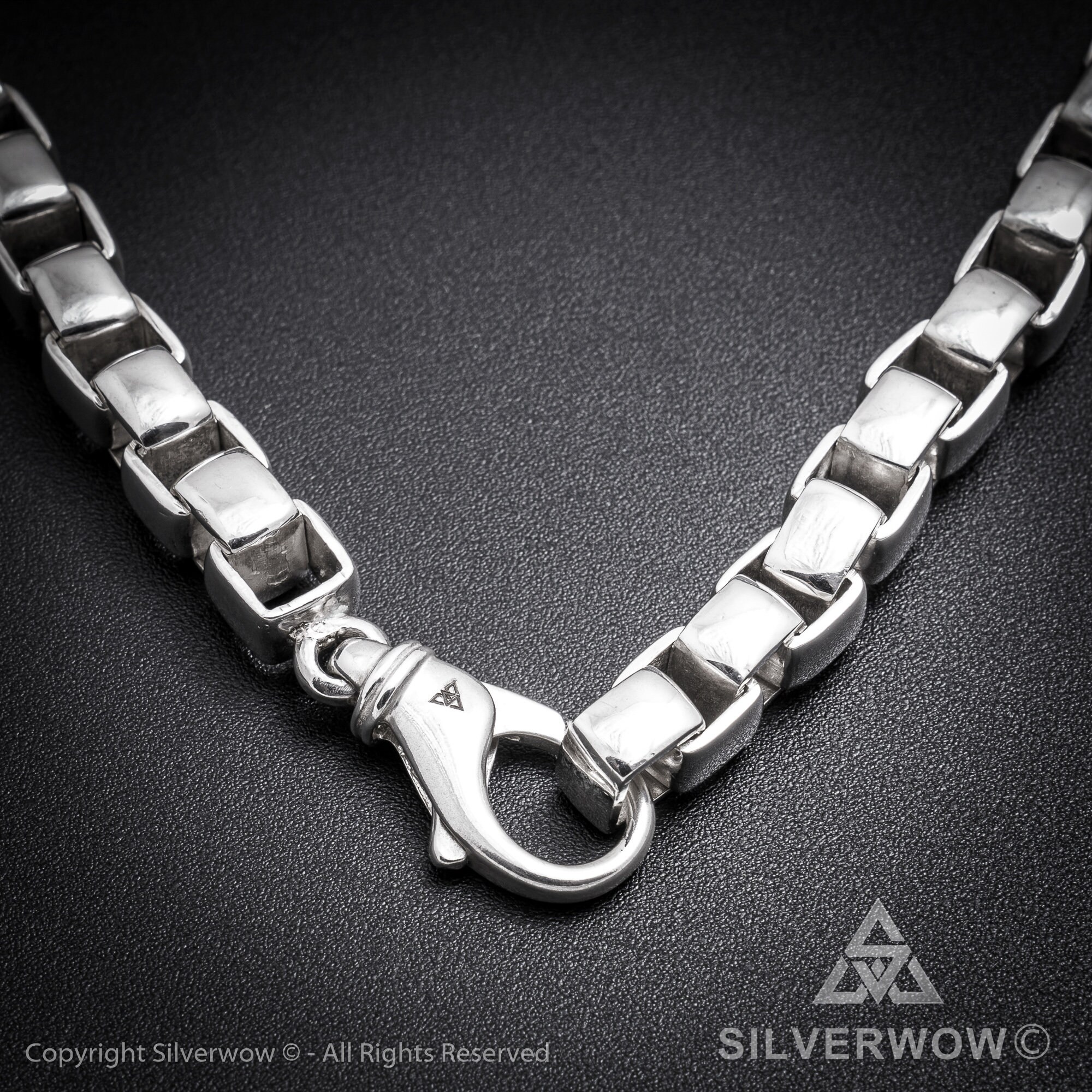 Men's Necklace - Burnish Silver Box Chain Necklace 3.5mm - Masculine Chain - Stainless Chain - Waterproof Jewelry - Necklace by Modern Out