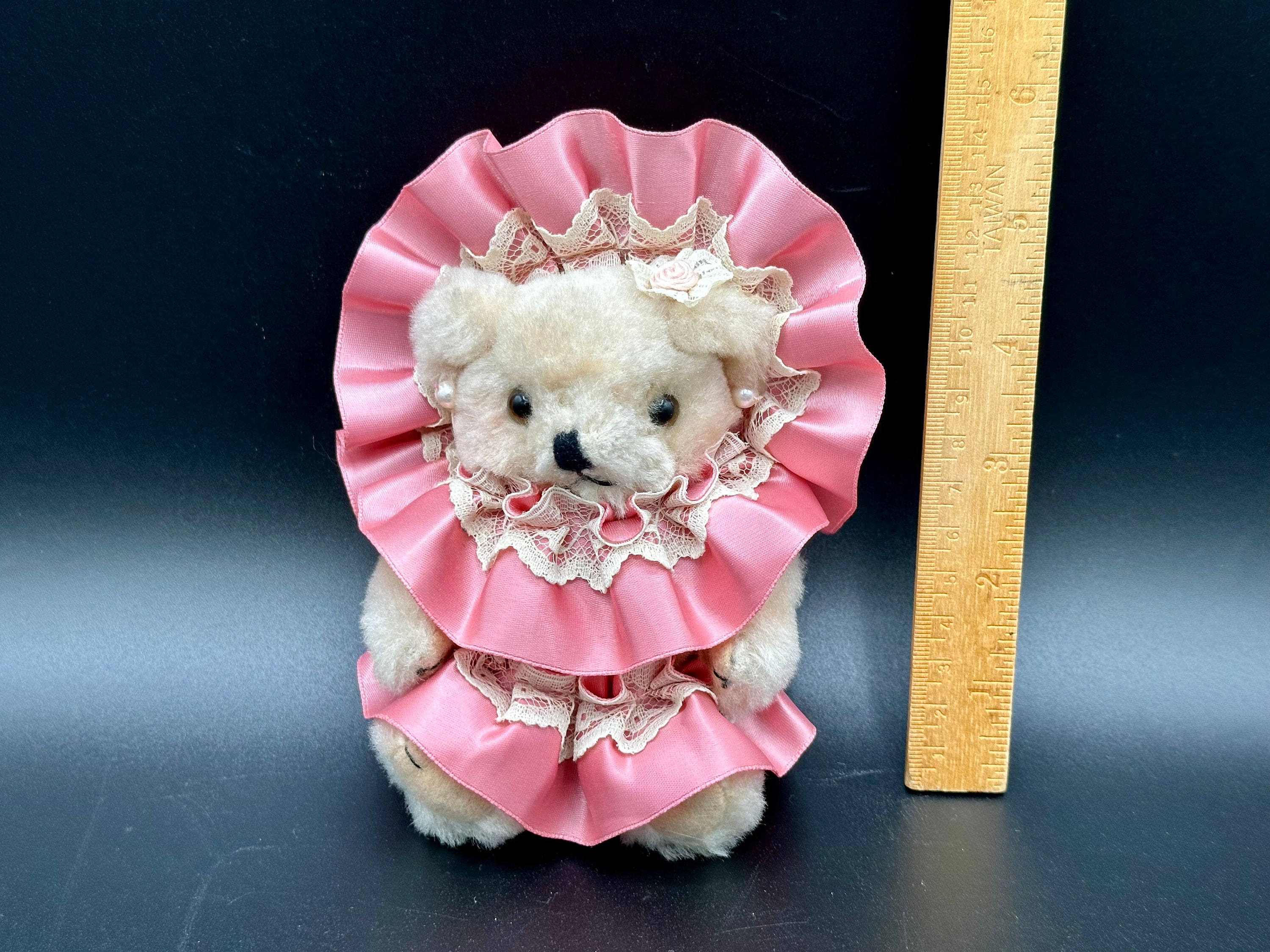 ぬいぐるみ vintage teddy bear with lace ribbon Vintage Mini Cream Teddy Bear: 6
