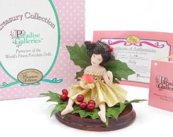 Porcelain Doll Vintage Collectible Holly The Little Flower Fairies Collection, Handcrafted Paradise Galleries Premier Edition, 1990's