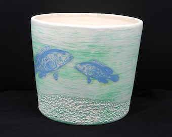 Vintage Fish Bowl: Painted Terracotta Nautical Decor
