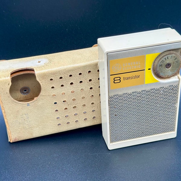 General Electric GE AM Model 8 Transistor Radio Tan w/case Collectible GE Transistor Radio