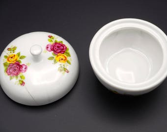 Vintage 70s Porcelain Trinket Bowl: Painted Roses Decor